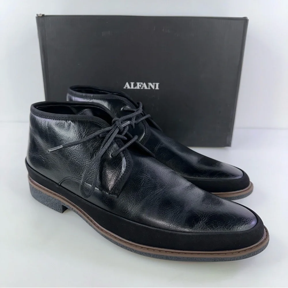 Alfani Men's Clyde Chukka Ankle Boots Leather Black 11M New